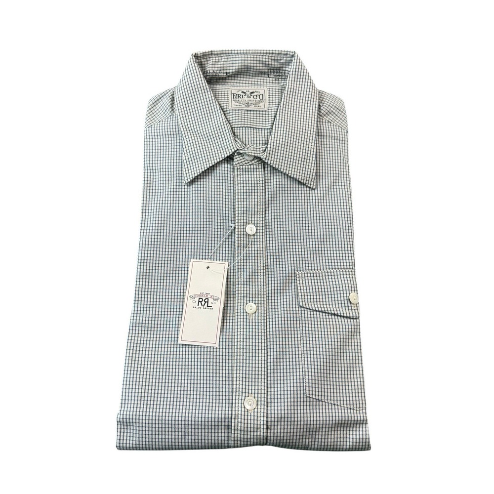 RRL Ralph Lauren Cream Blue Grid Checked L/S Button Front Size 15 NWT
